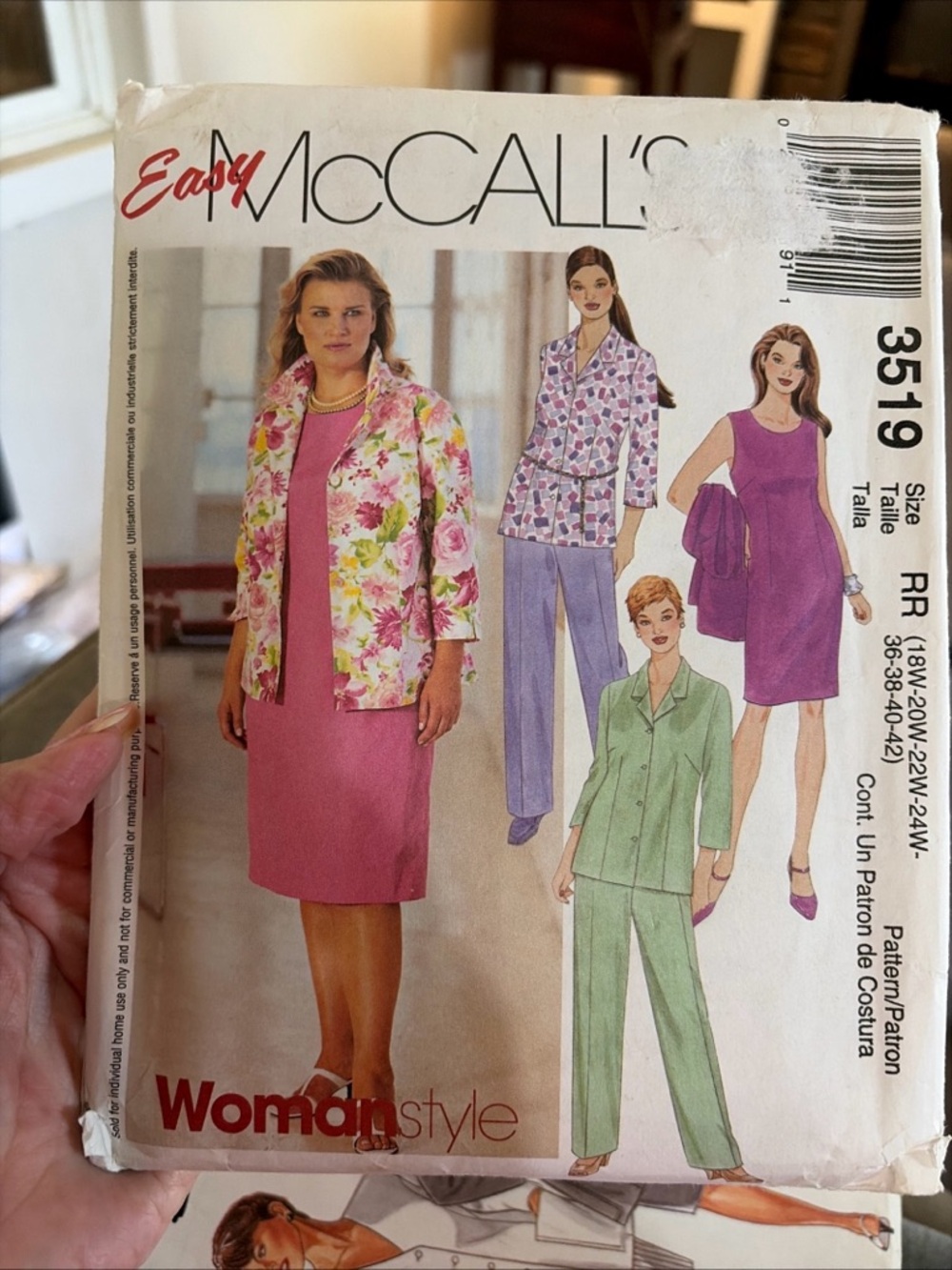 McCall's Easy 3519 Women's Dress & Jacket Sewing Pattern - Pink Floral 18W-24W